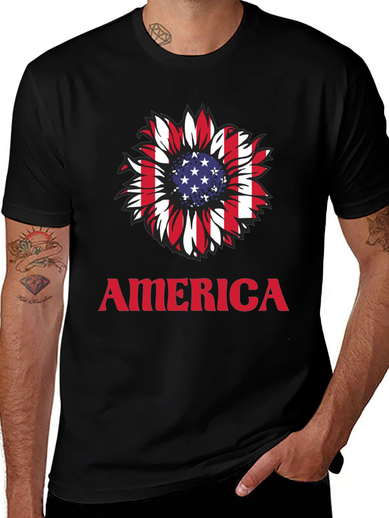 USA Flag Sunflower Graphic T-Shirt