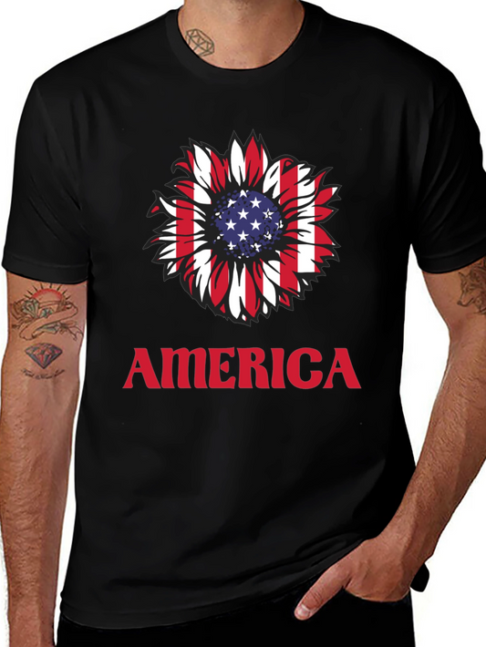 USA Flag Sunflower Graphic T-Shirt
