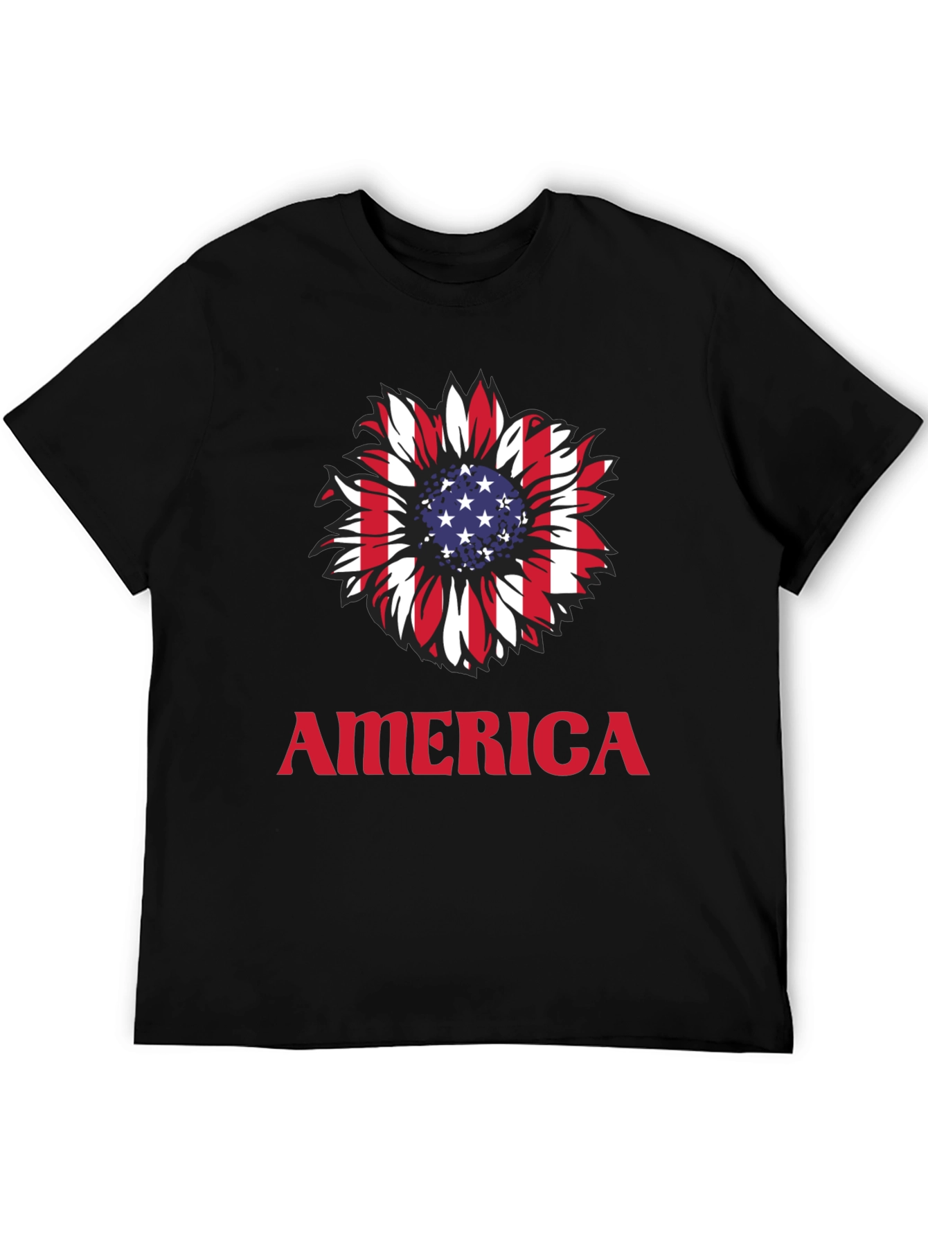 USA Flag Sunflower Graphic T-Shirt