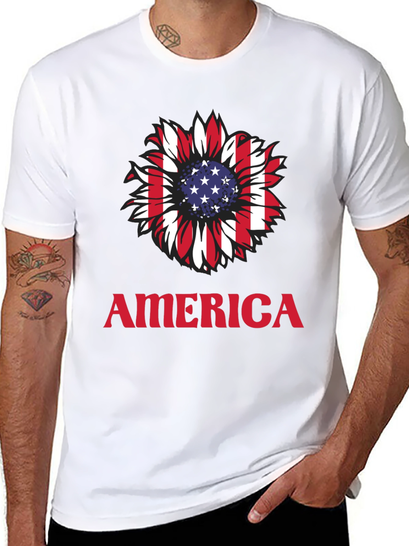 USA Flag Sunflower Graphic T-Shirt