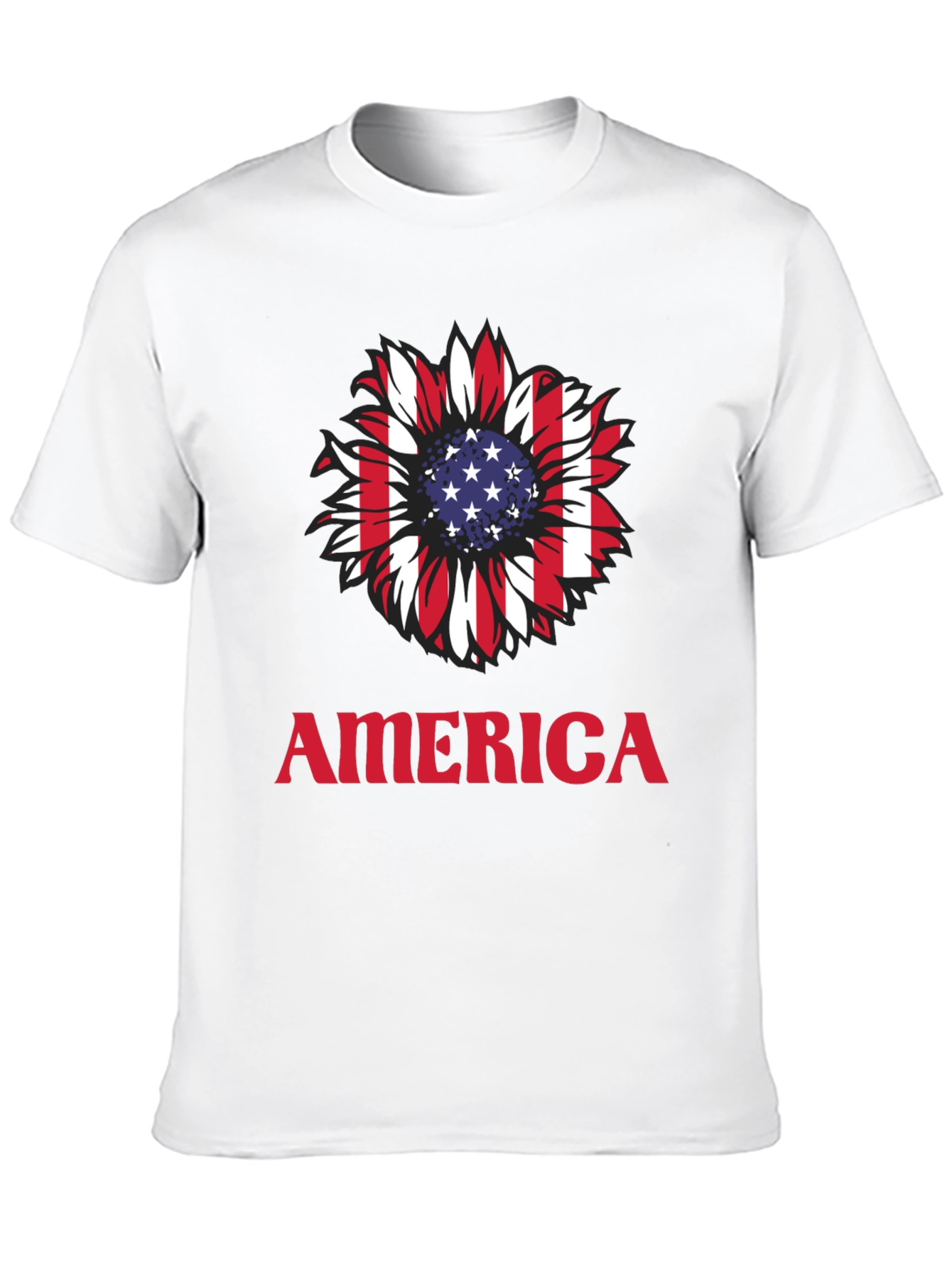 USA Flag Sunflower Graphic T-Shirt