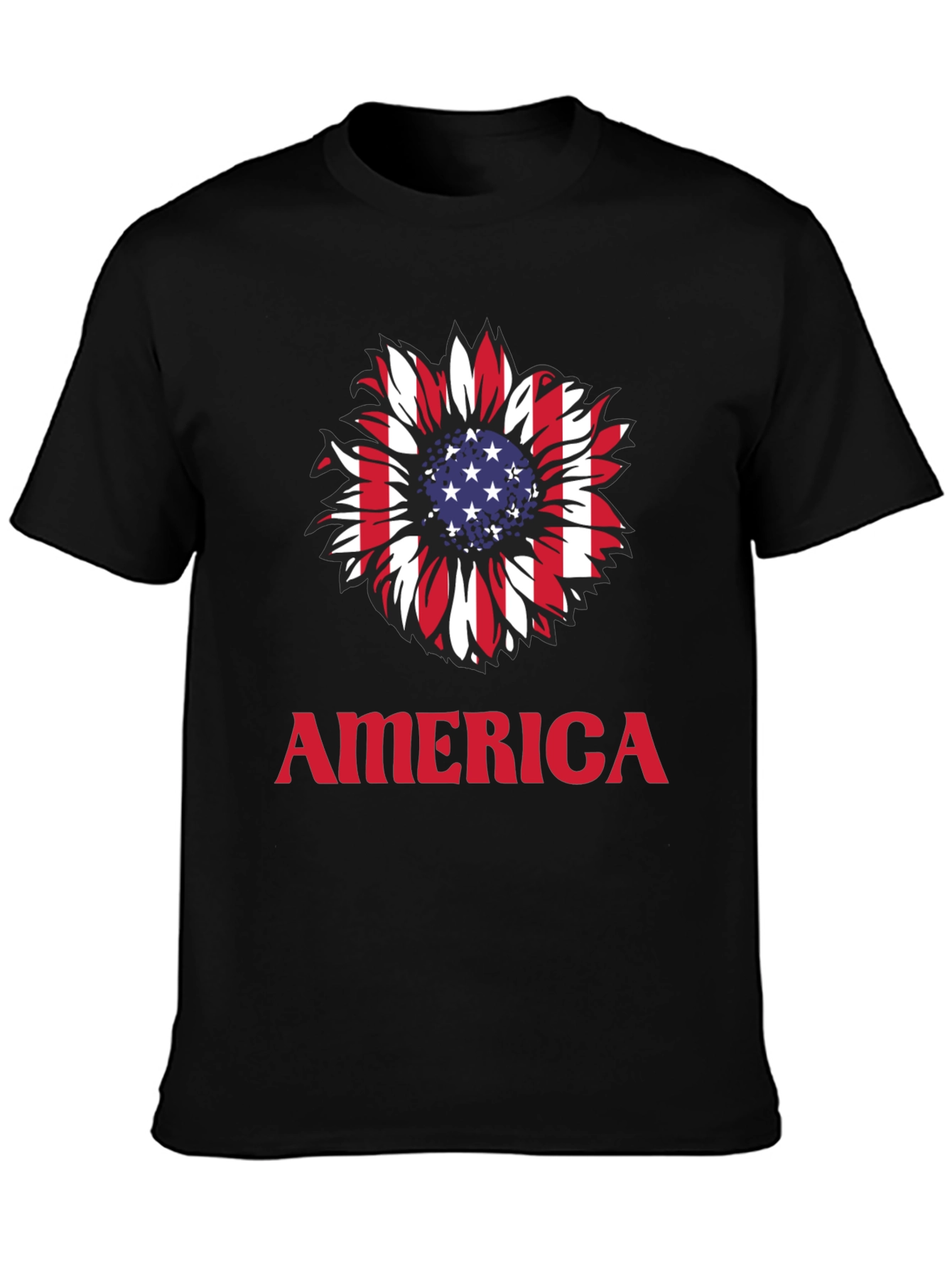 USA Flag Sunflower Graphic T-Shirt