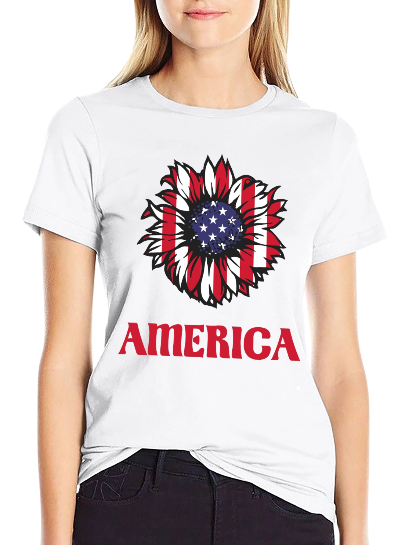 USA Flag Sunflower Graphic T-Shirt