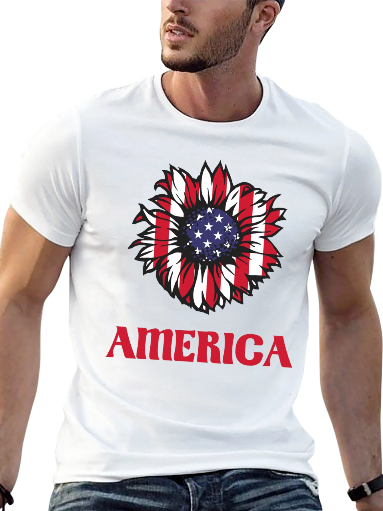USA Flag Sunflower Graphic T-Shirt