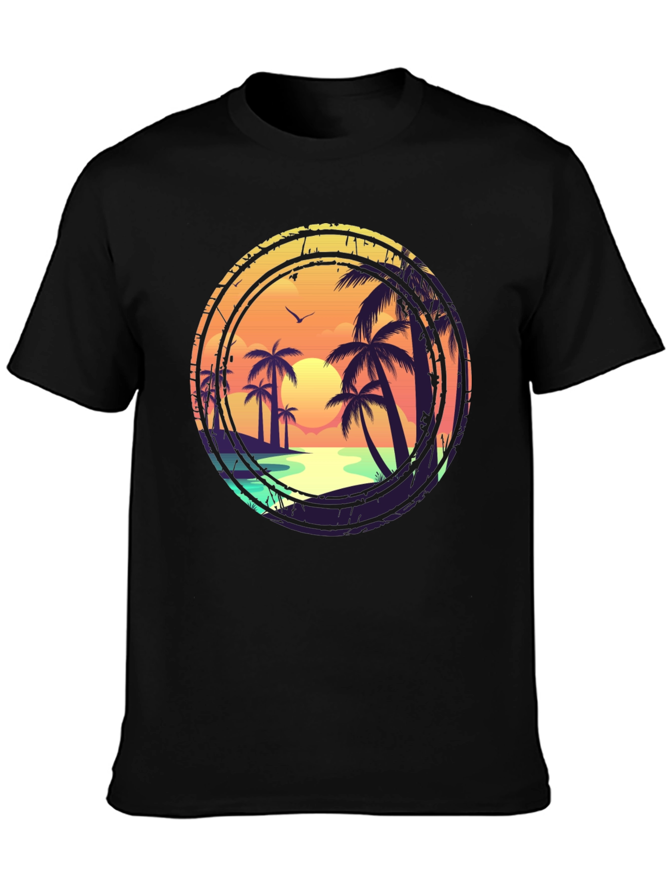 Sunset Beach Graphic Tee - Tropical Palm Tree Design