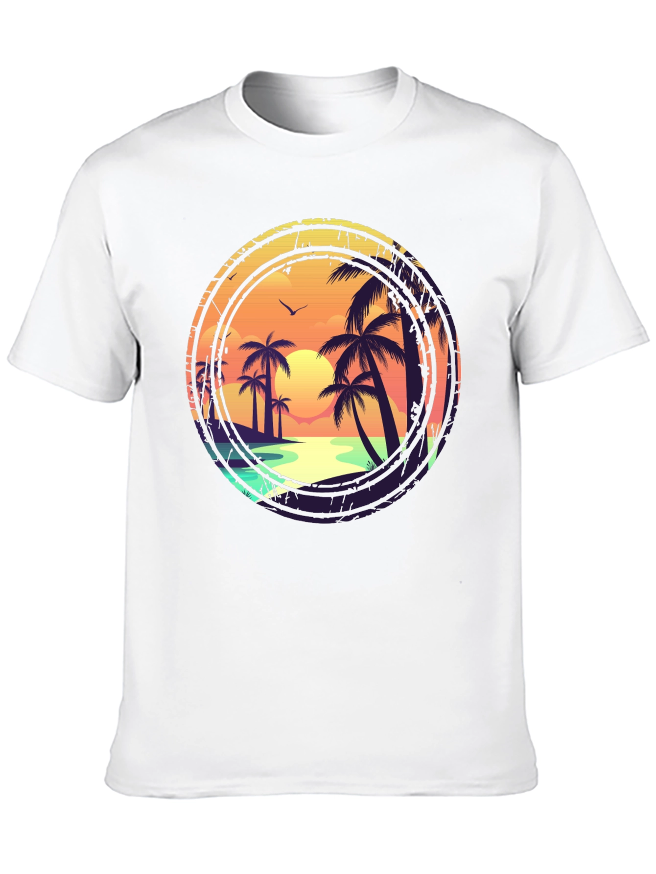 Sunset Beach Graphic Tee - Tropical Palm Tree Design