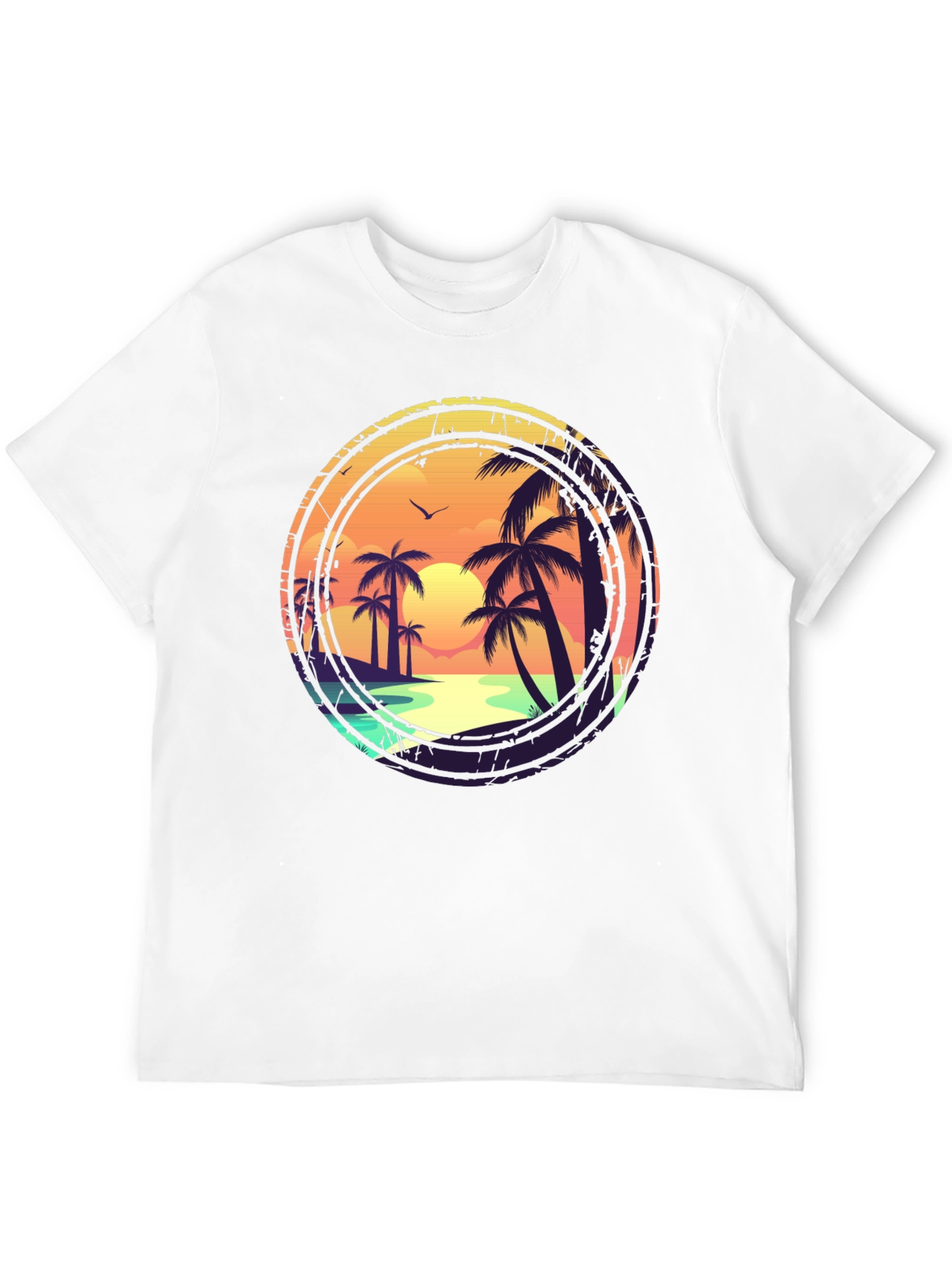 Sunset Beach Graphic Tee - Tropical Palm Tree Design