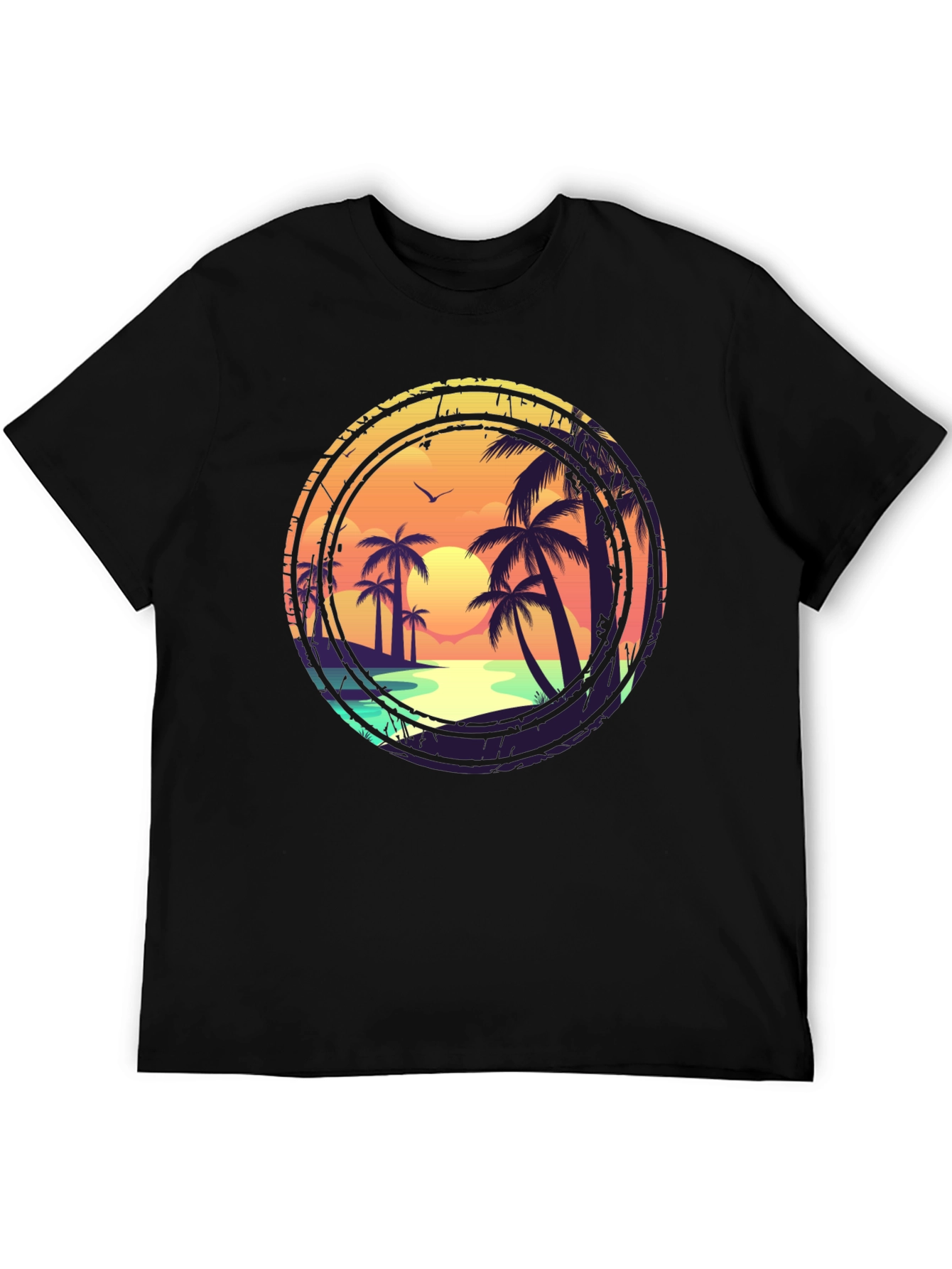Sunset Beach Graphic Tee - Tropical Palm Tree Design