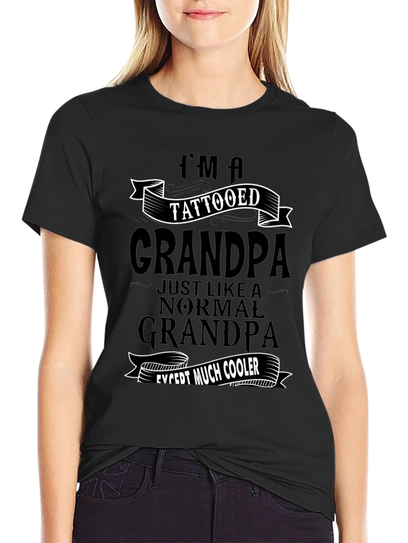 Tattooed Grandpa Black Graphic T-Shirt