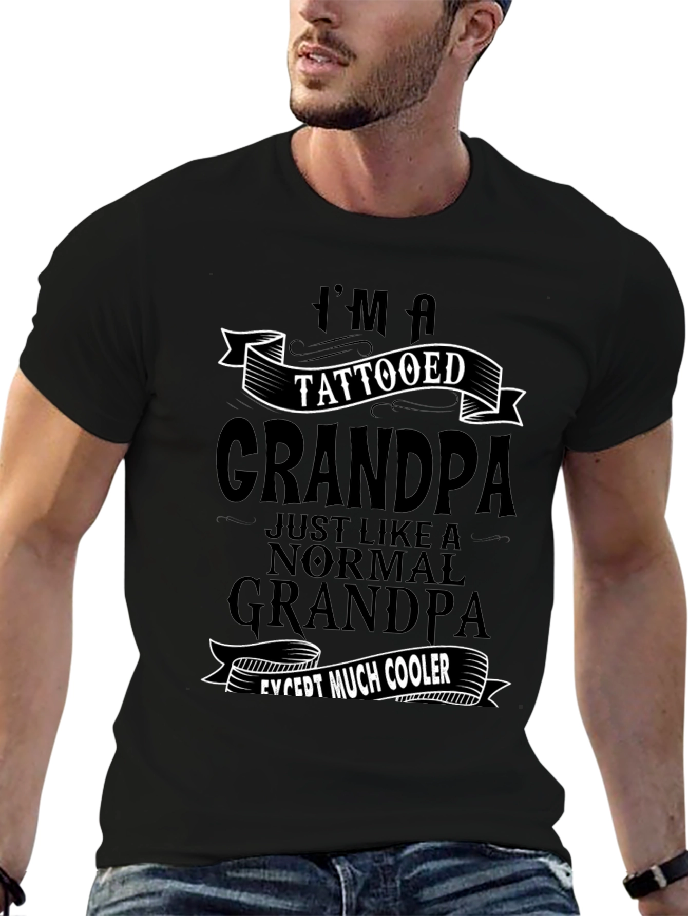 Tattooed Grandpa Black Graphic T-Shirt