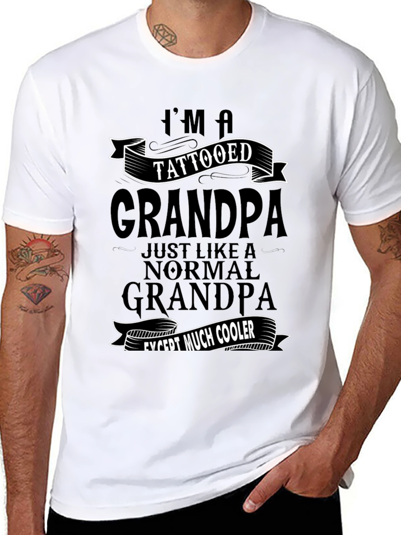 Tattooed Grandpa Black Graphic T-Shirt