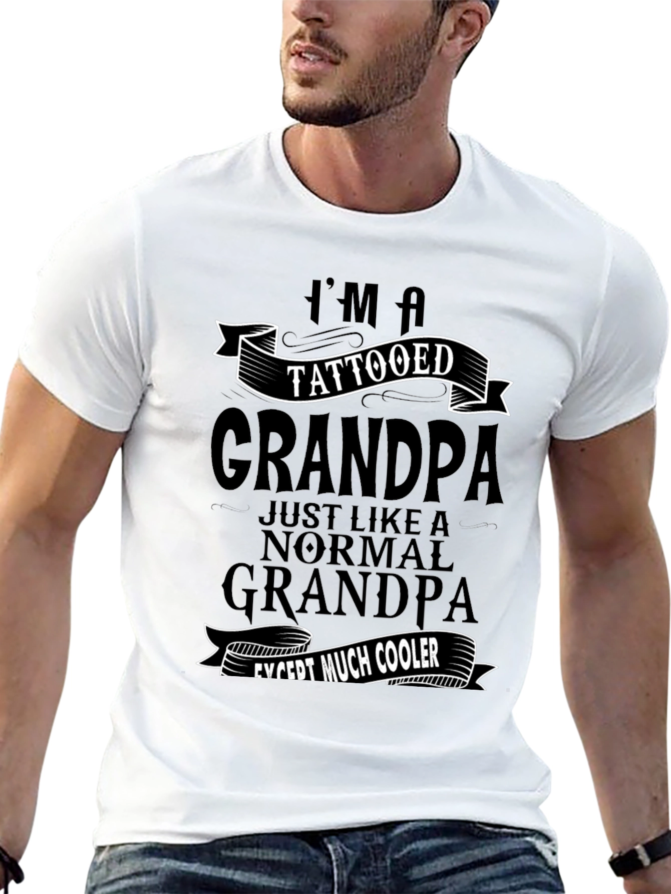 Tattooed Grandpa Black Graphic T-Shirt