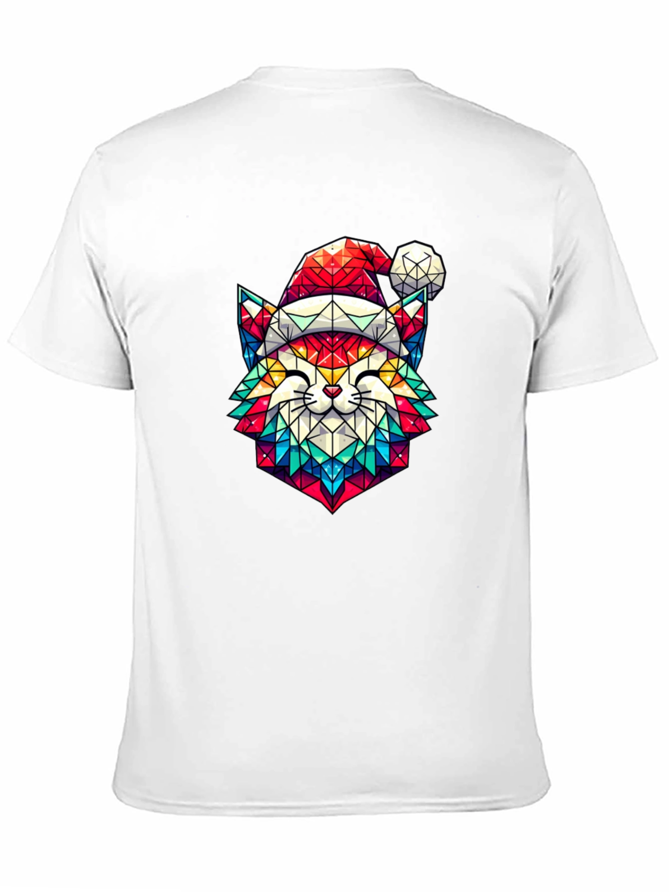 Festive Feline Tee - Geometric Cat in Santa Hat