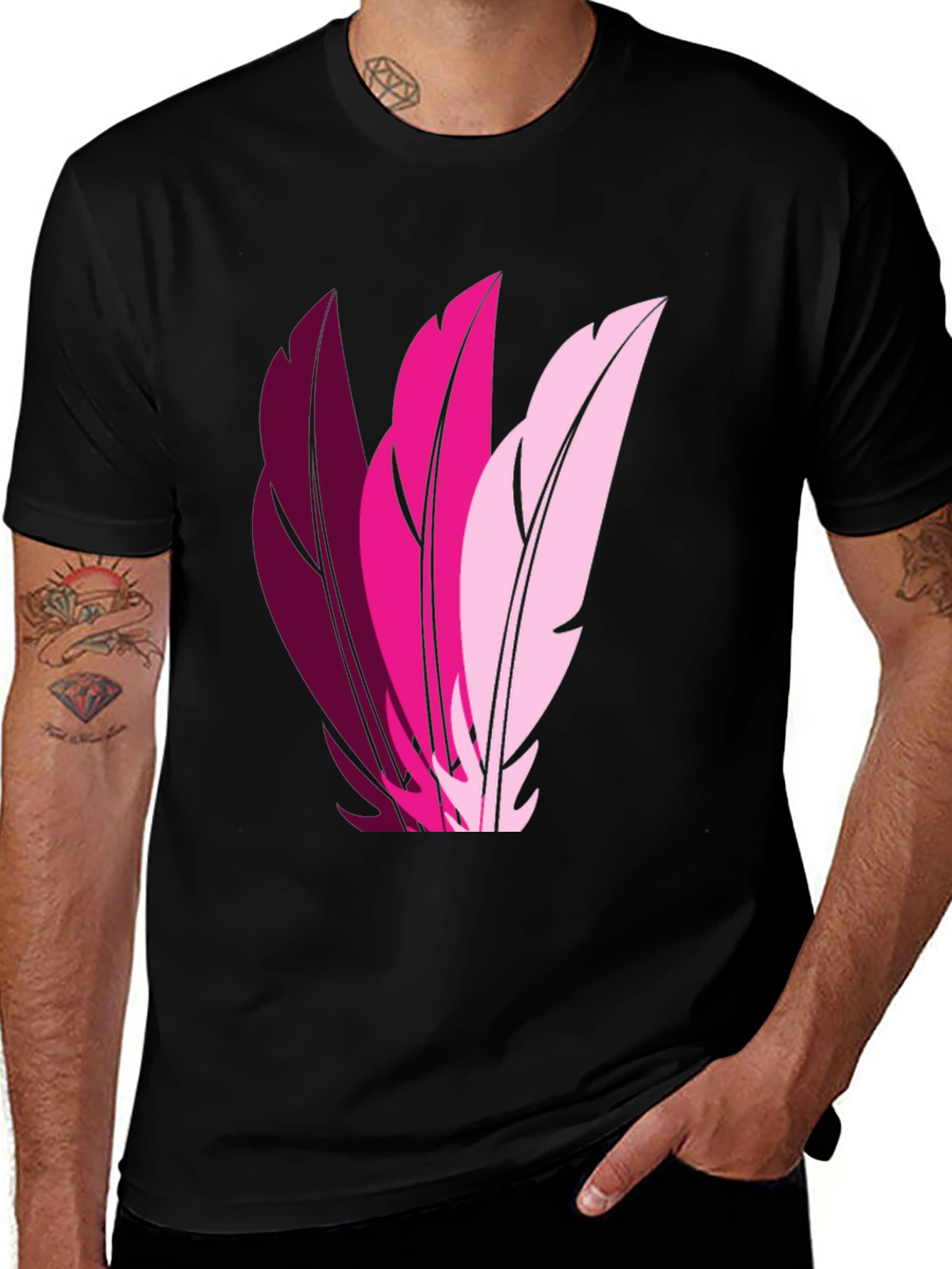 Feather Trio Graphic T-Shirt - Casual Style
