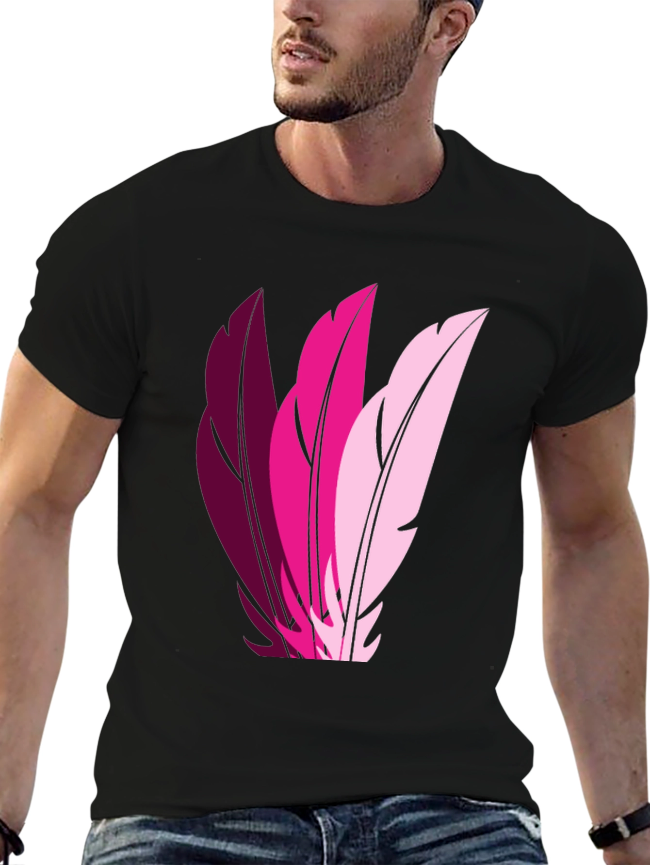 Feather Trio Graphic T-Shirt - Casual Style