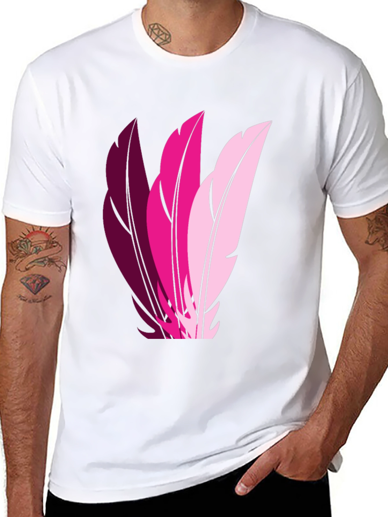 Feather Trio Graphic T-Shirt - Casual Style