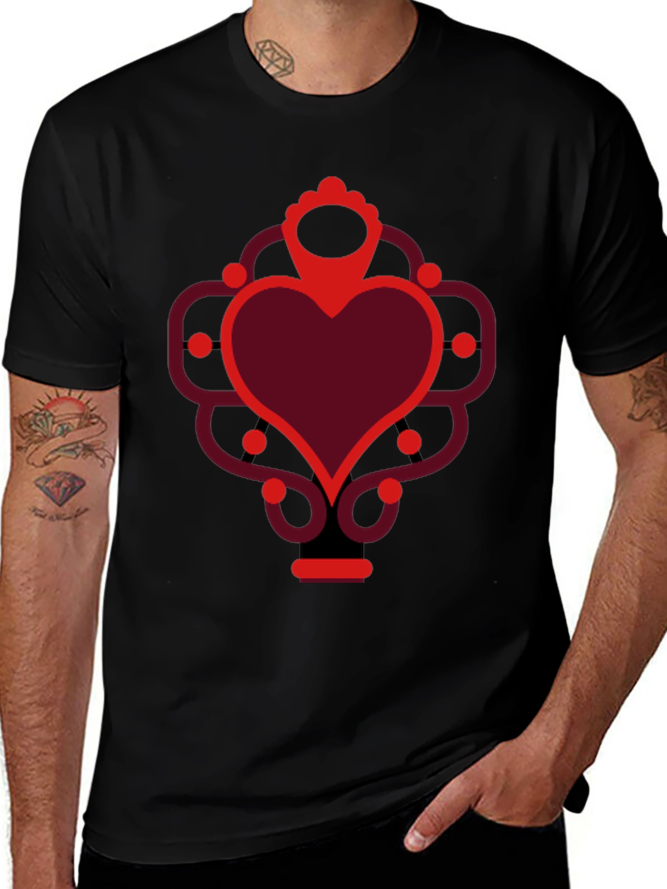 Heart Graphic Print Black Crew Neck Tee