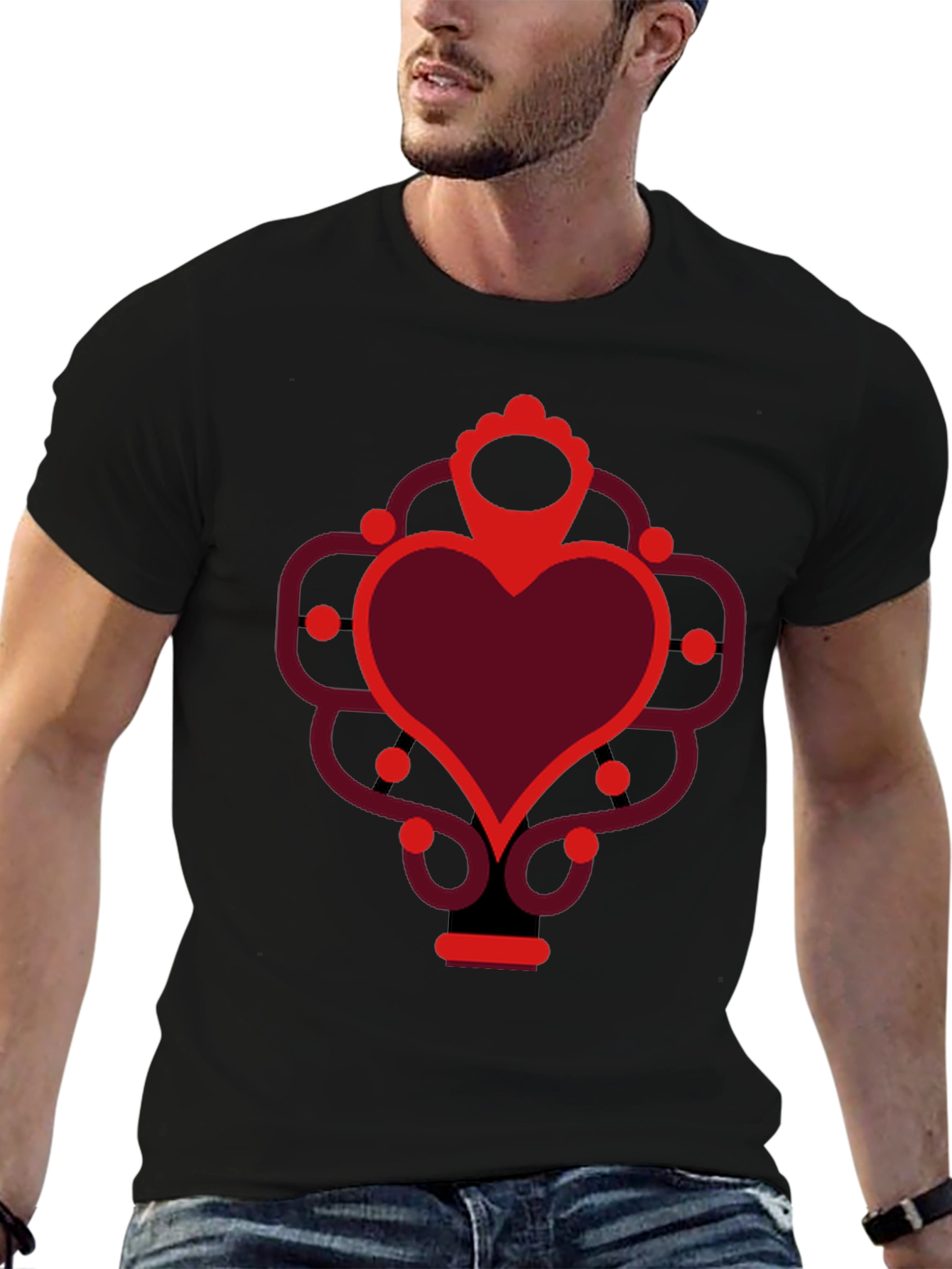 Heart Graphic Print Black Crew Neck Tee