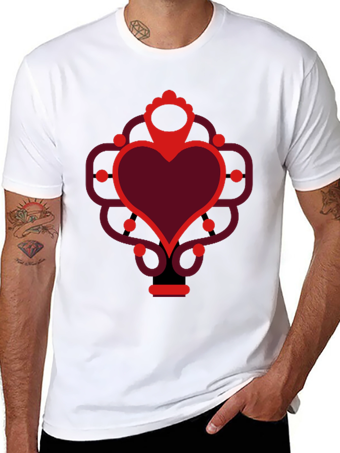 Heart Graphic Print Black Crew Neck Tee