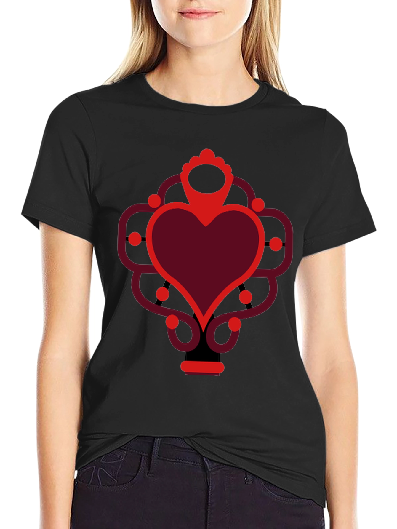 Heart Graphic Print Black Crew Neck Tee