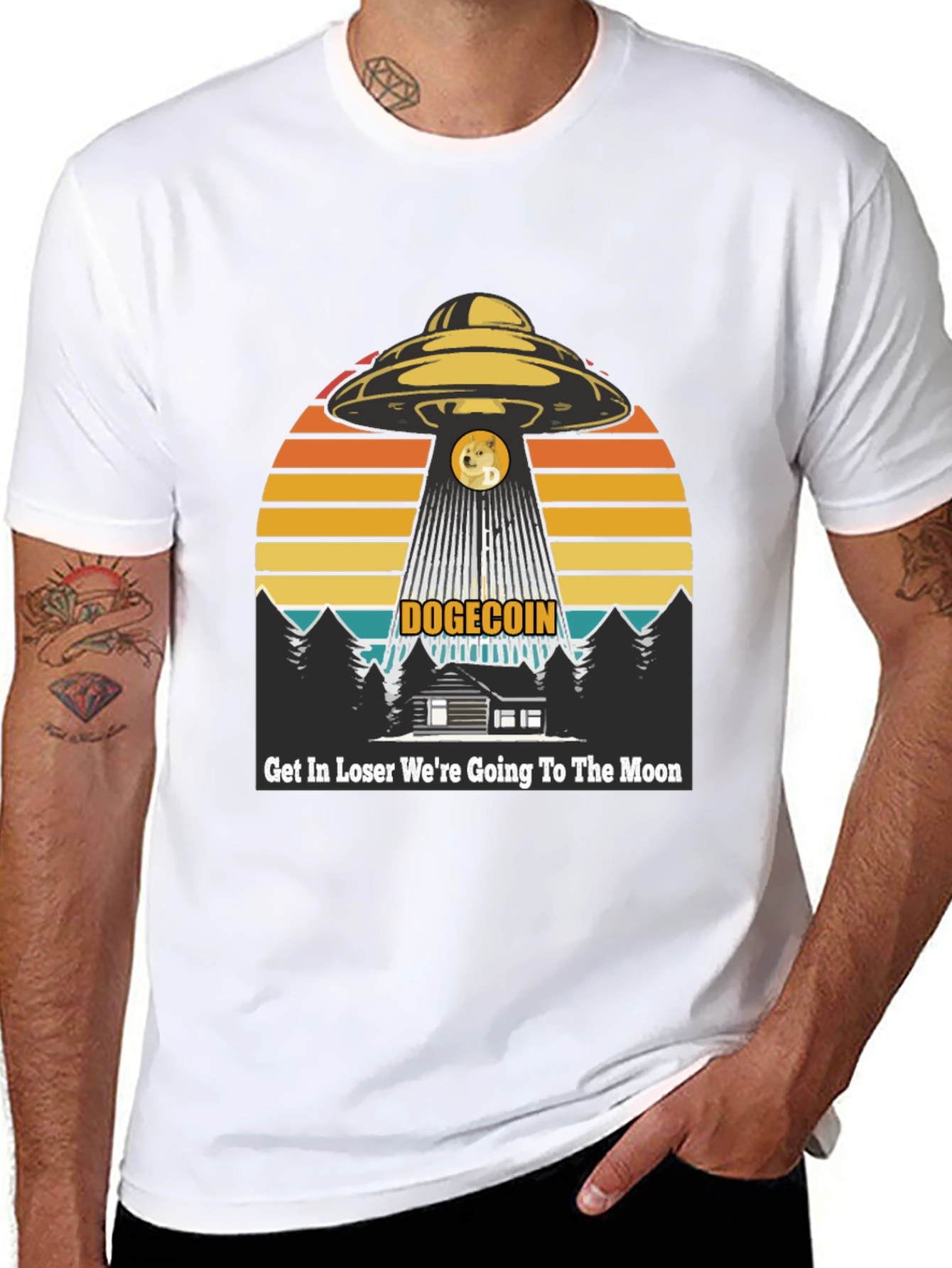 Dogecoin UFO T-Shirt: Get In Loser Moon Bound!