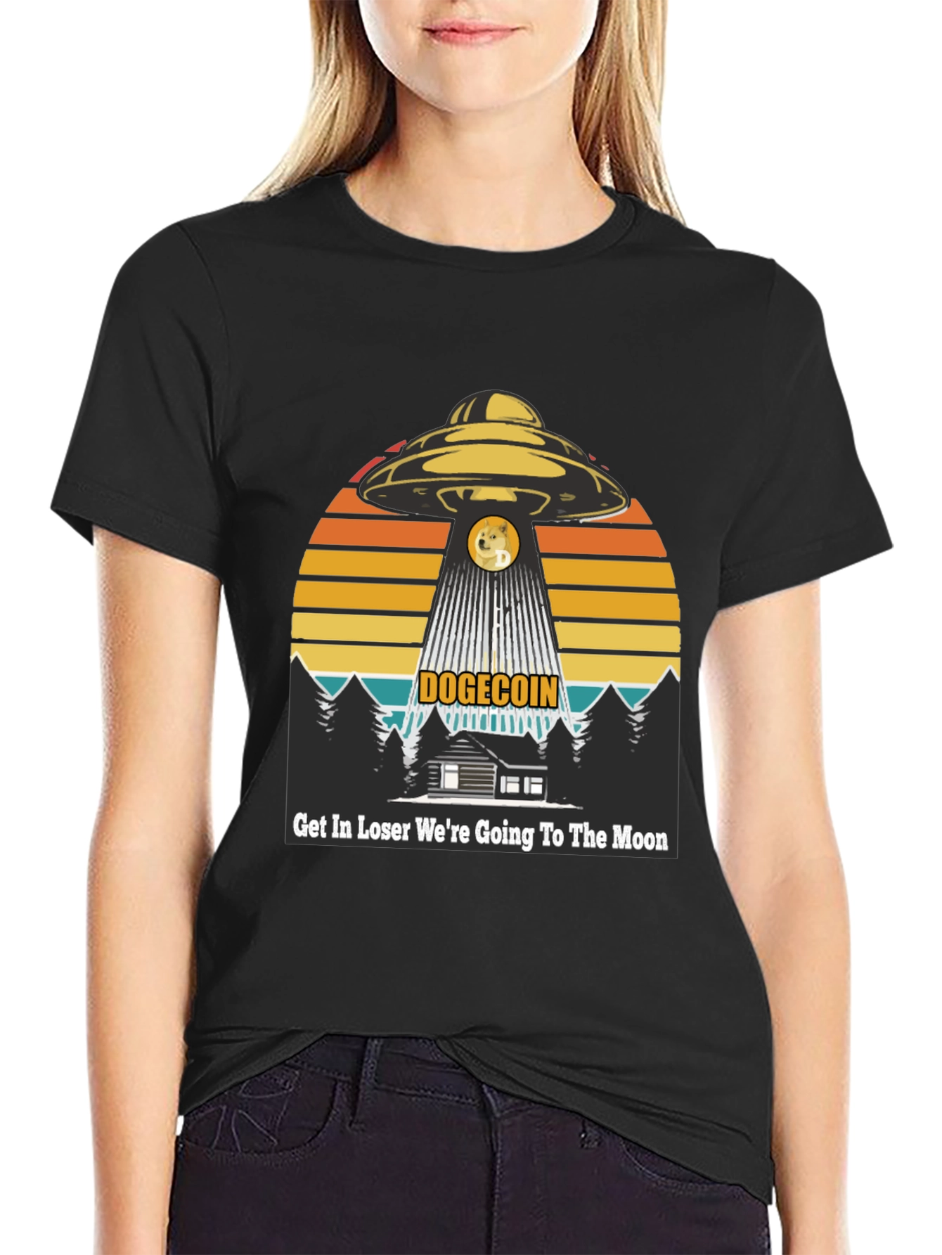 Dogecoin UFO T-Shirt: Get In Loser Moon Bound!