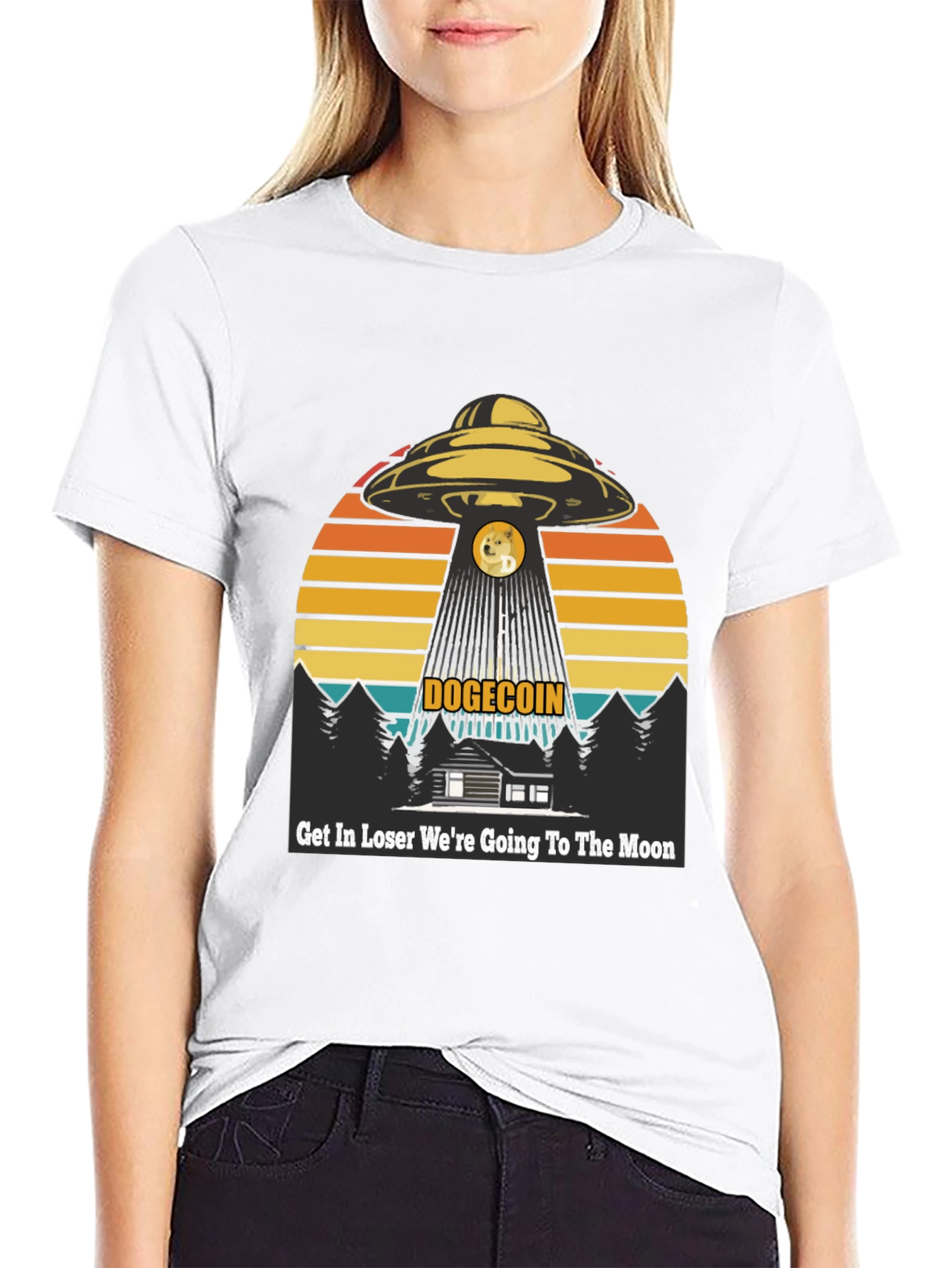 Dogecoin UFO T-Shirt: Get In Loser Moon Bound!