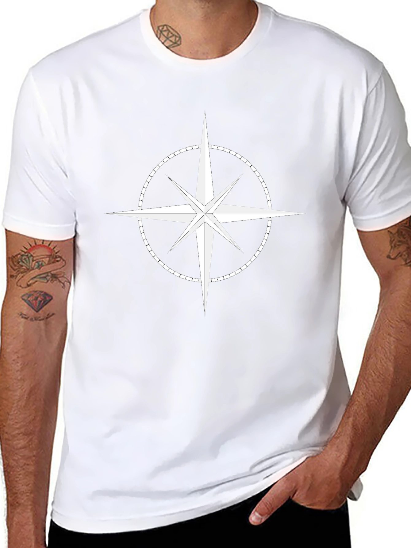 Compass Star Graphic T-Shirt - Stylish Black Cotton Tee