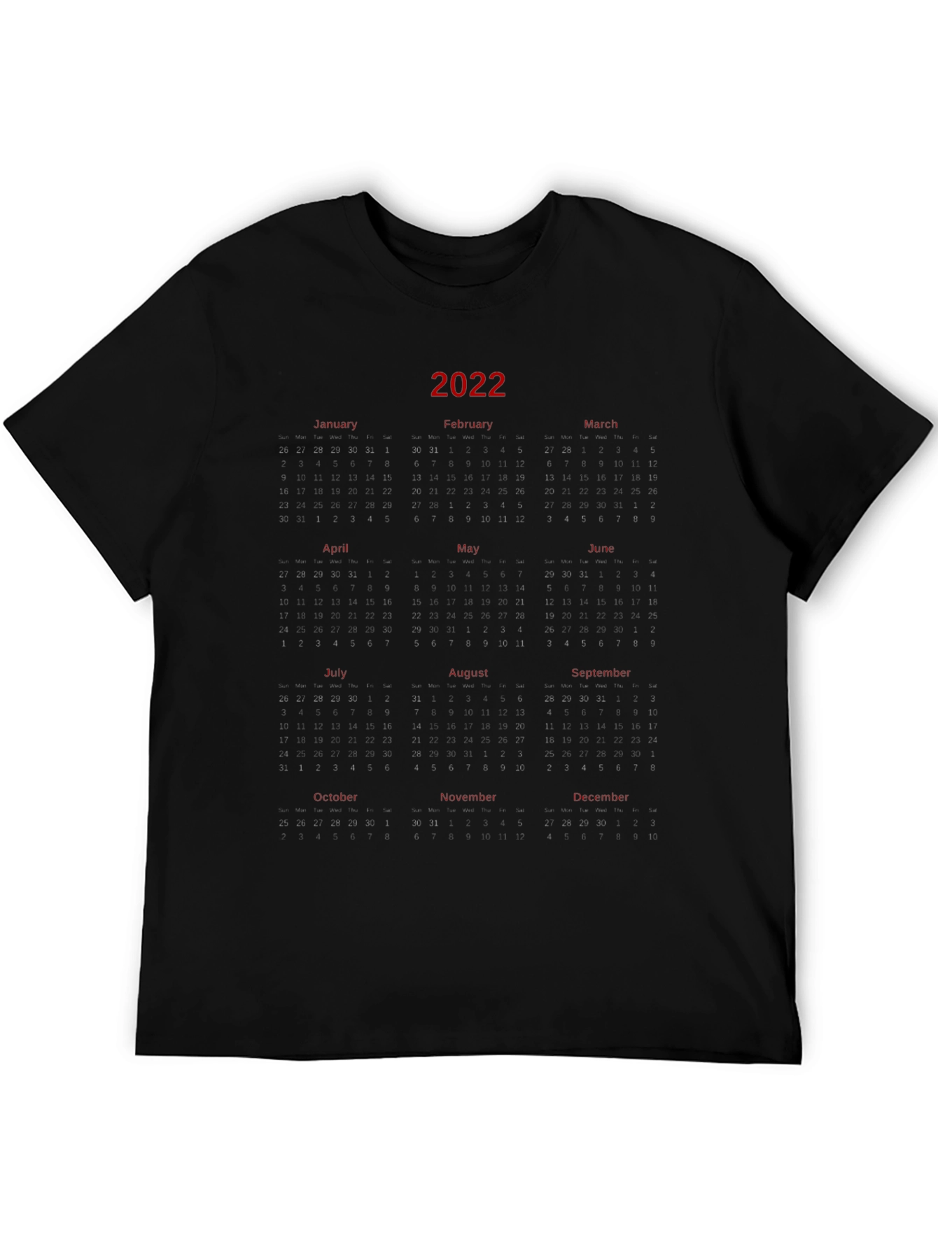 2022 Calendar Graphic Tee - Black