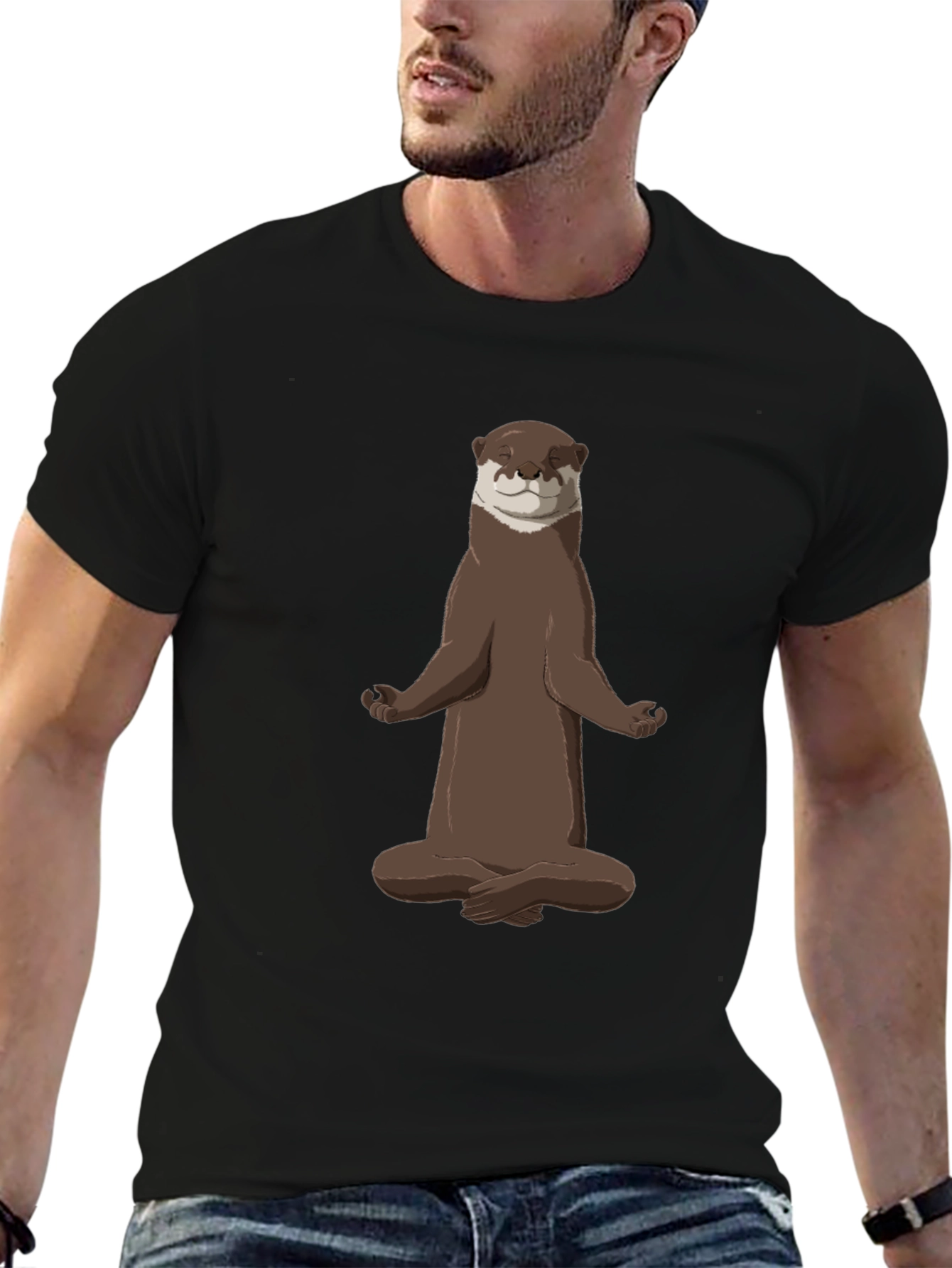 Zen Otter Black T-Shirt - Meditating Animal Tee