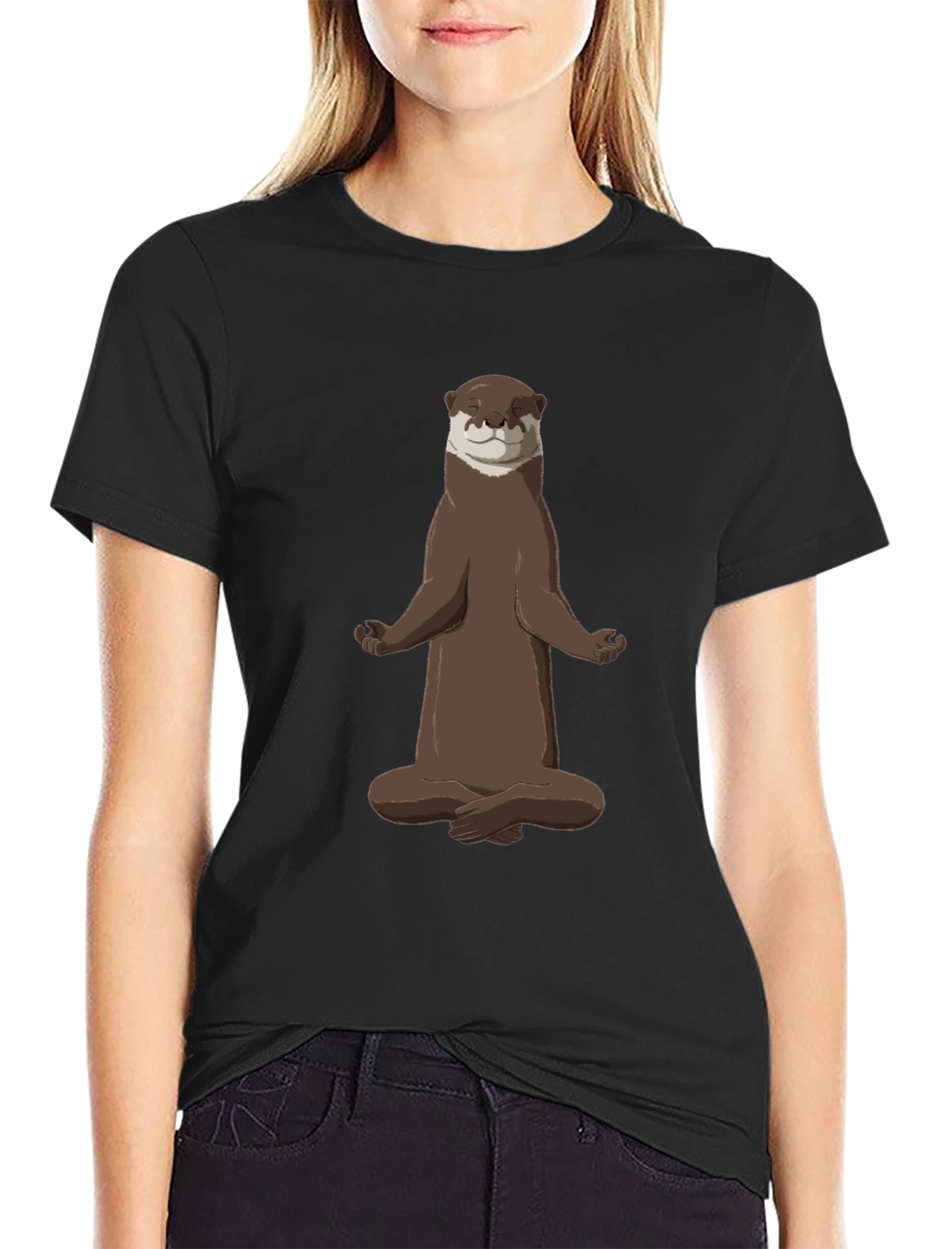 Zen Otter Black T-Shirt - Meditating Animal Tee