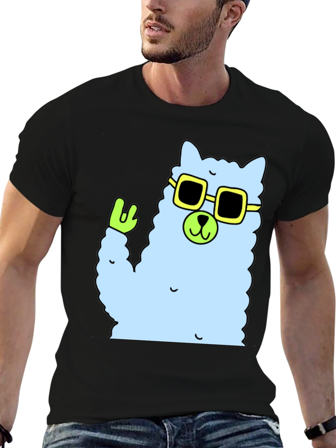 Cool Llama Graphic Tee - Black Cotton T-Shirt