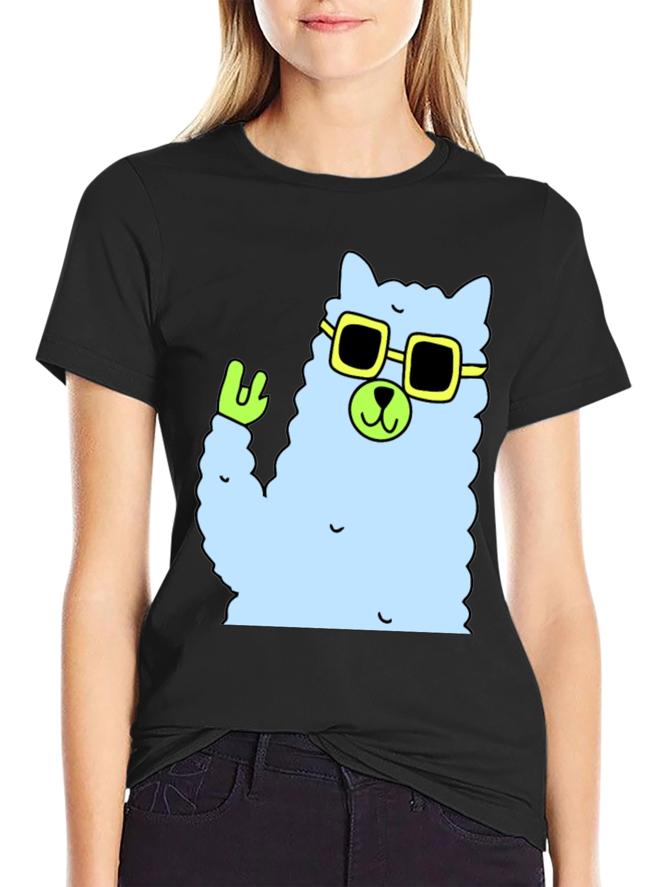 Cool Llama Graphic Tee - Black Cotton T-Shirt