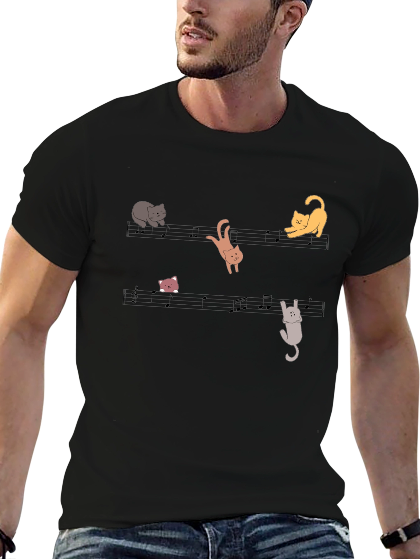 Musical Cats T-Shirt - Black Cotton Tee