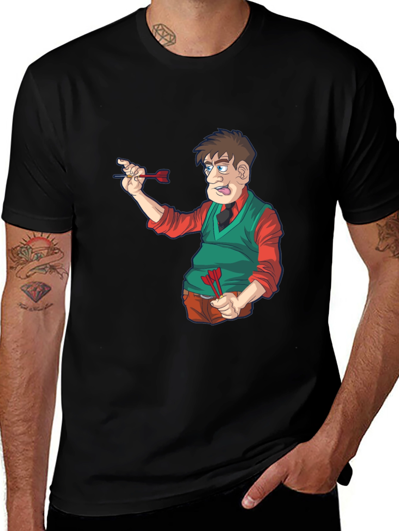 Darts Cartoon T-Shirt - Unique Graphic Tee
