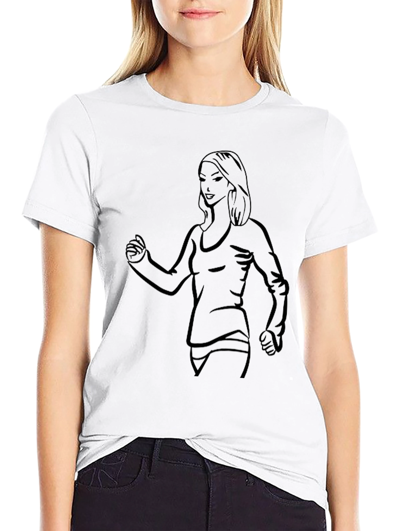 Black T-Shirt with Woman Line Art