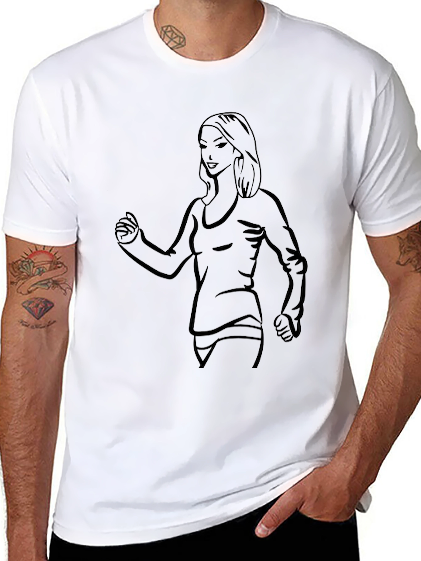 Black T-Shirt with Woman Line Art