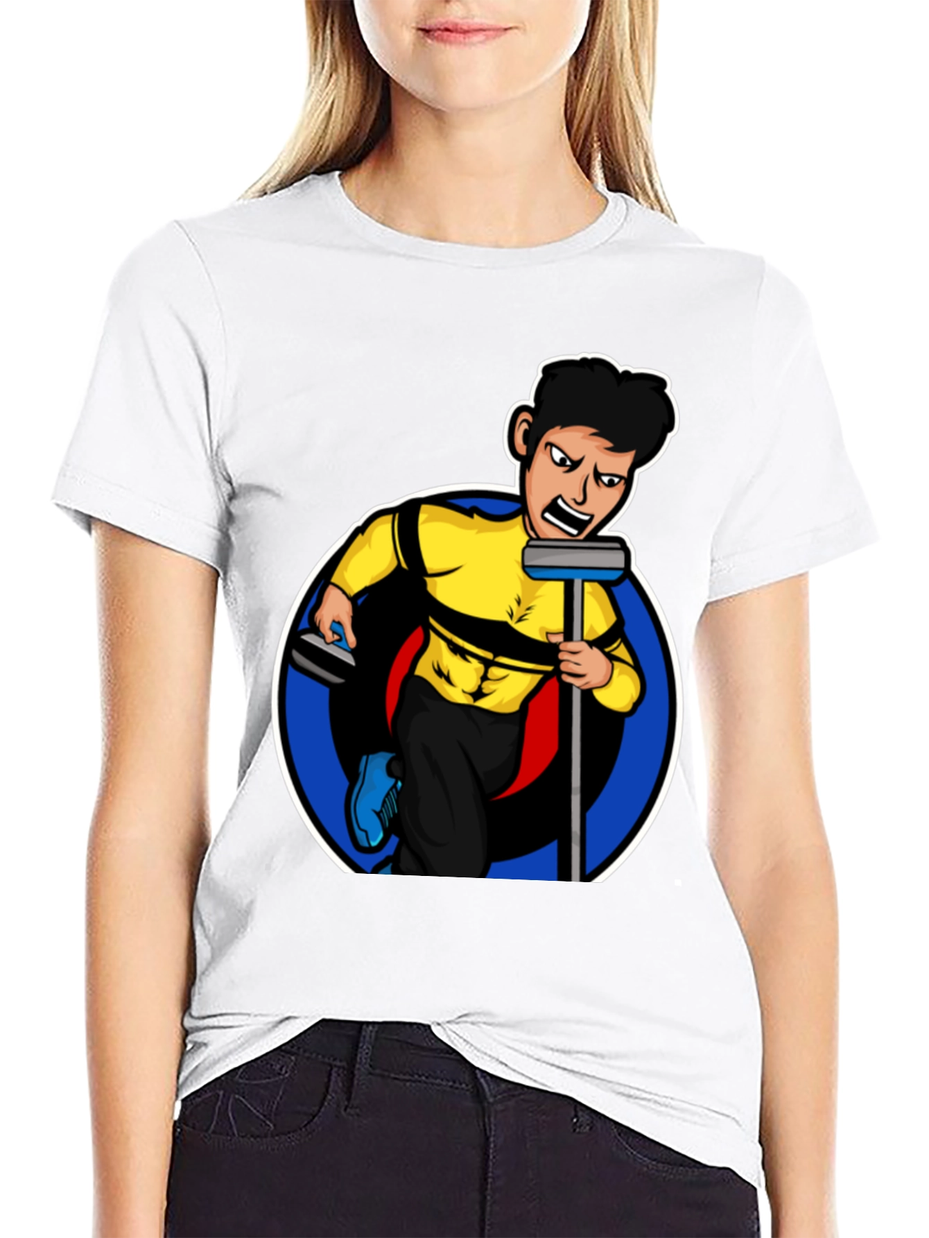 Curling Cartoon Graphic Tee - Black