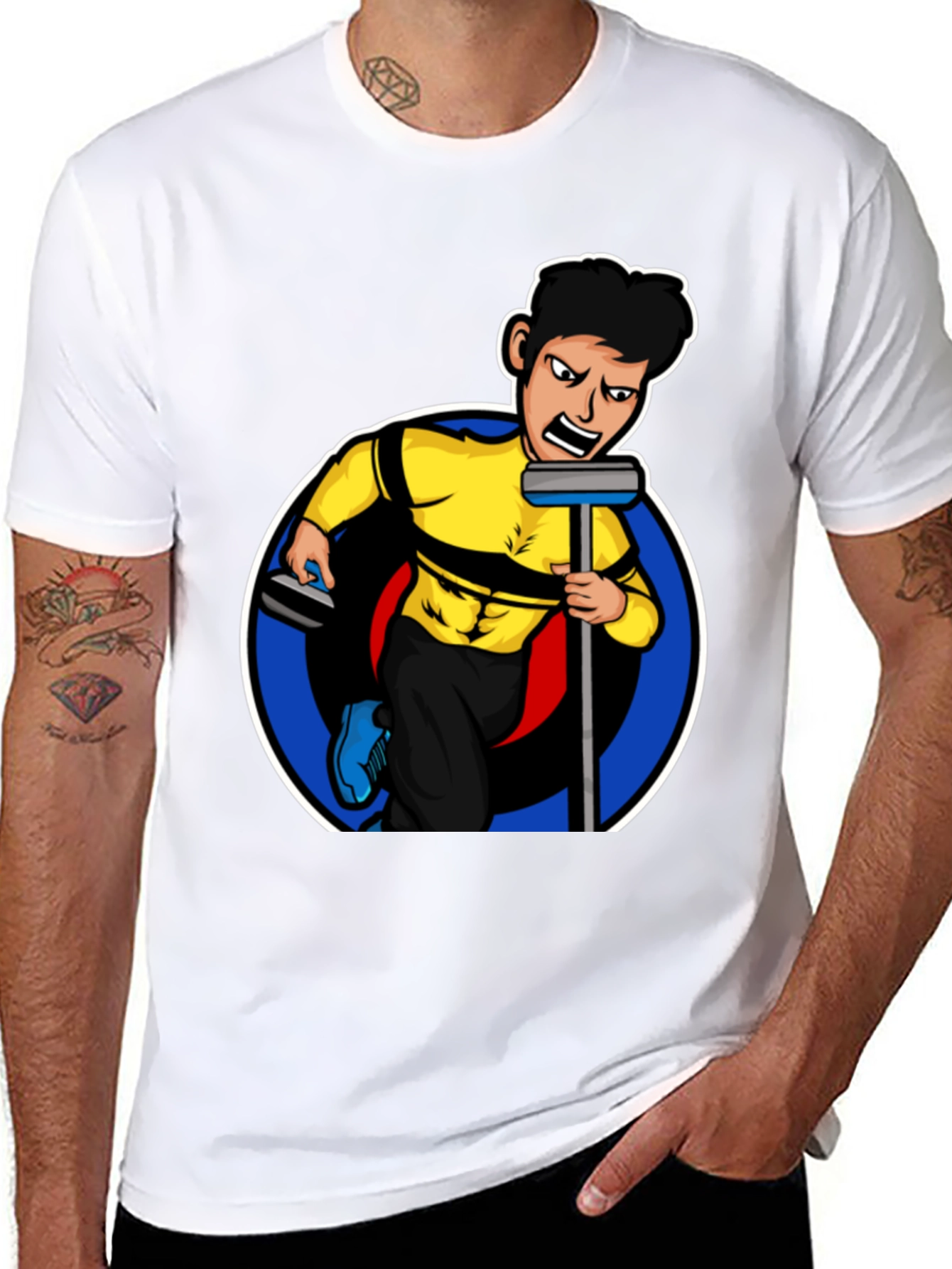 Curling Cartoon Graphic Tee - Black