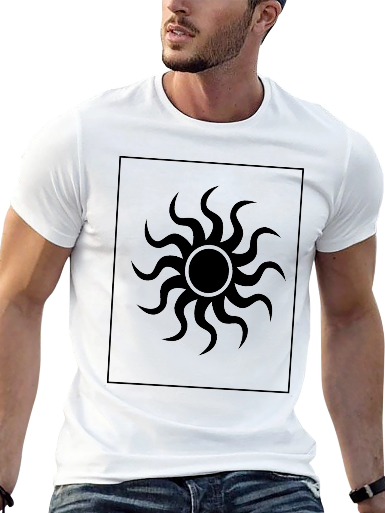 Black Graphic Tee - Sunburst Design Stylish Casual Wear