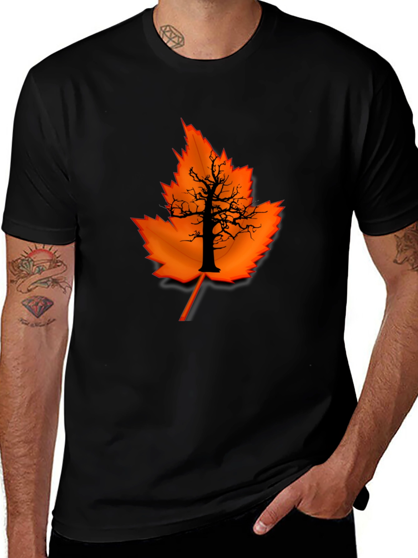 Autumn Leaf Tree Graphic Black Tee