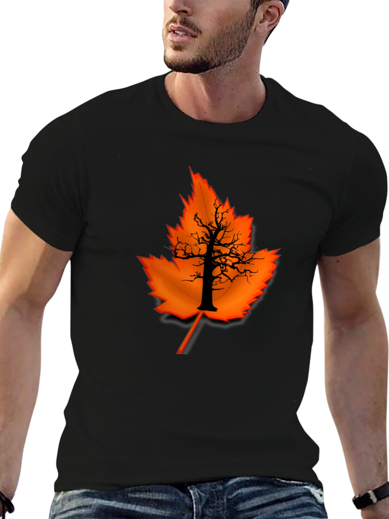 Autumn Leaf Tree Graphic Black Tee