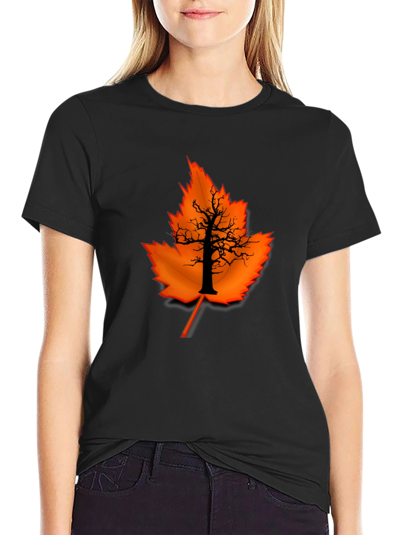 Autumn Leaf Tree Graphic Black Tee