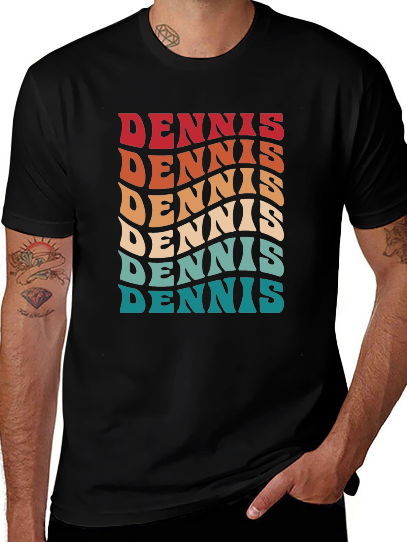 Retro Dennis Name Wave Black T-Shirt