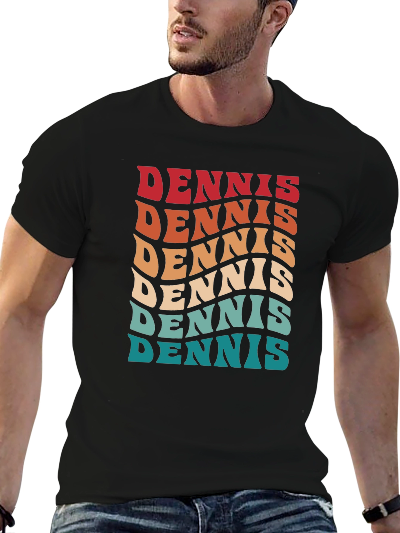 Retro Dennis Name Wave Black T-Shirt