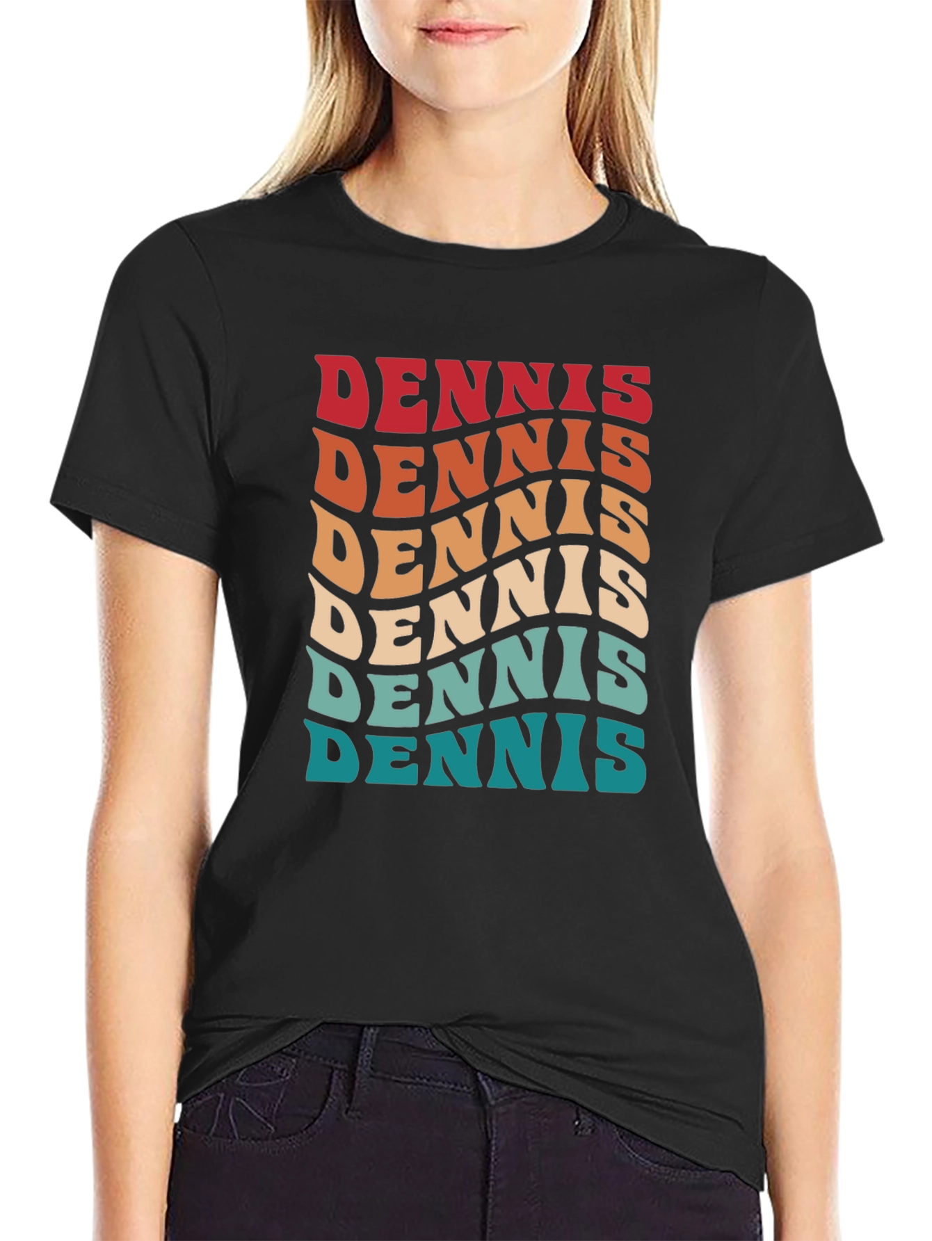 Retro Dennis Name Wave Black T-Shirt