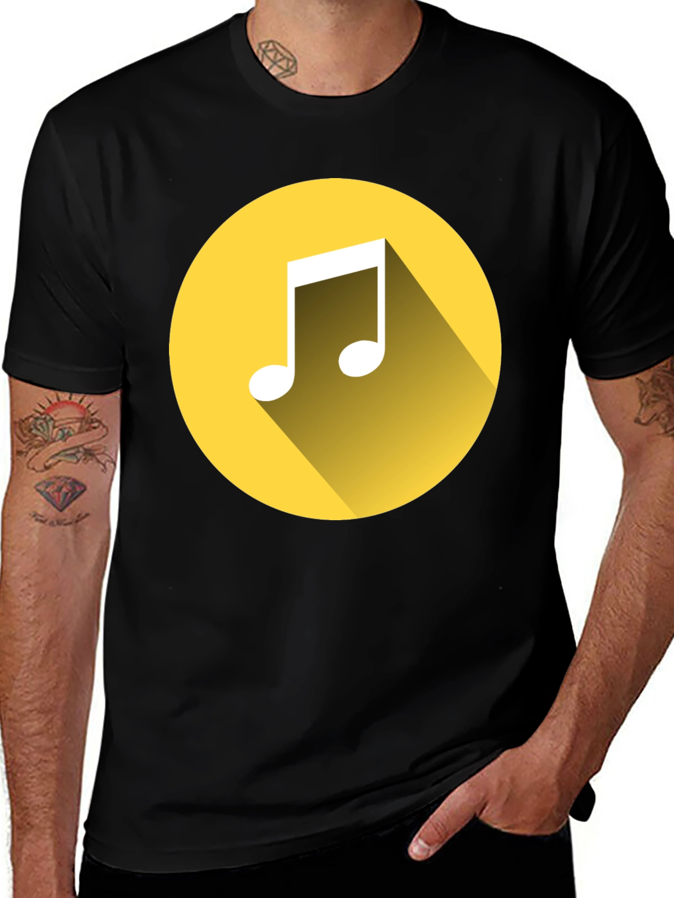 Music Note Graphic Tee - Black Cotton T-Shirt