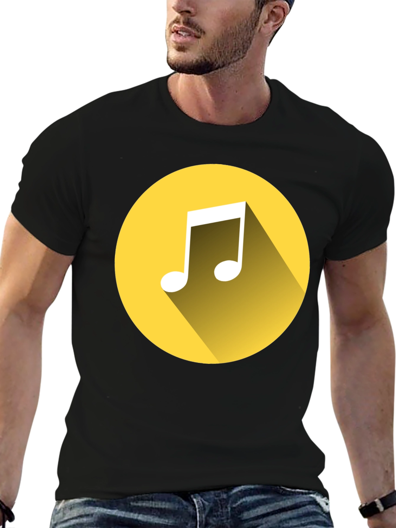 Music Note Graphic Tee - Black Cotton T-Shirt