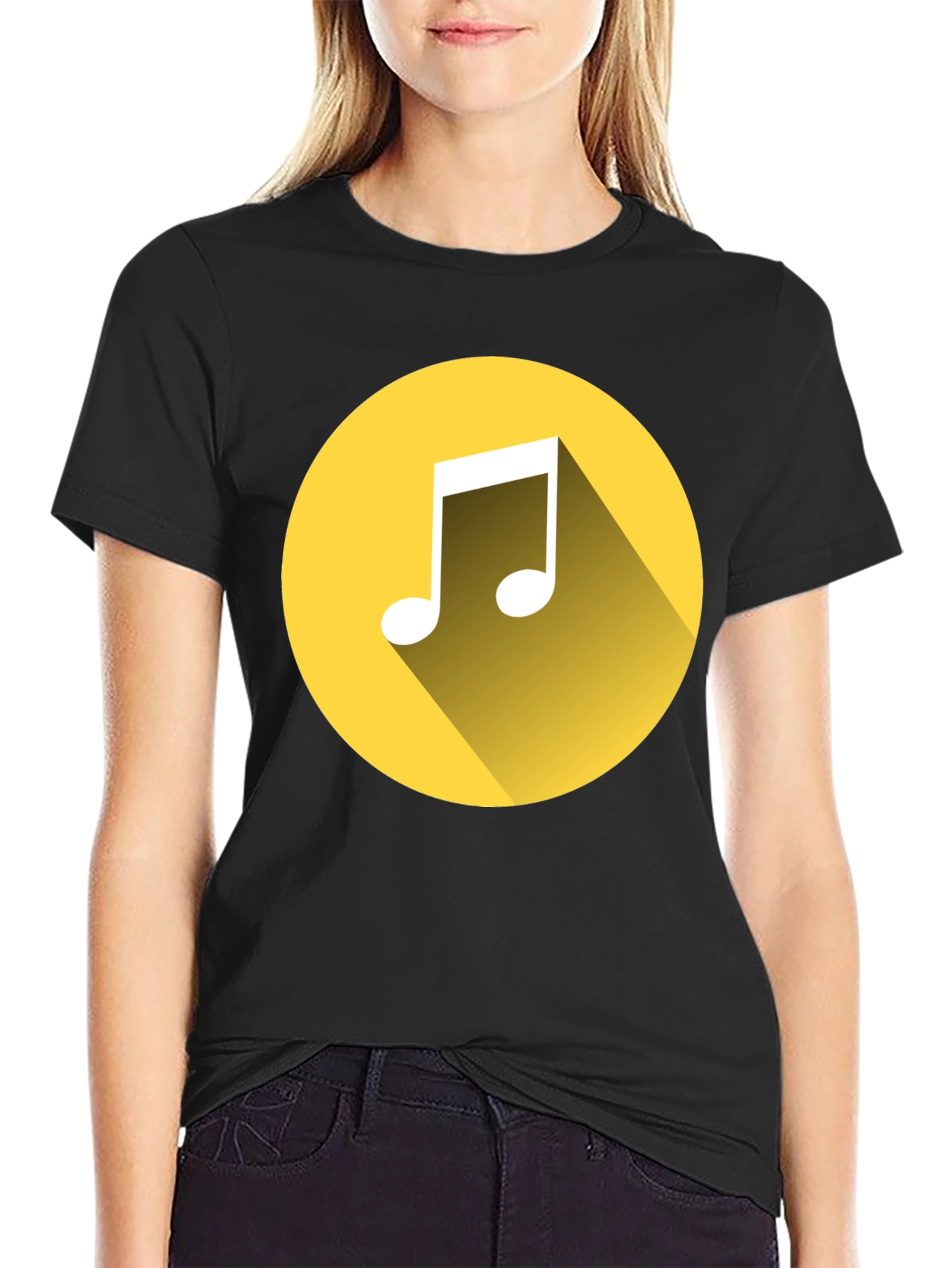 Music Note Graphic Tee - Black Cotton T-Shirt