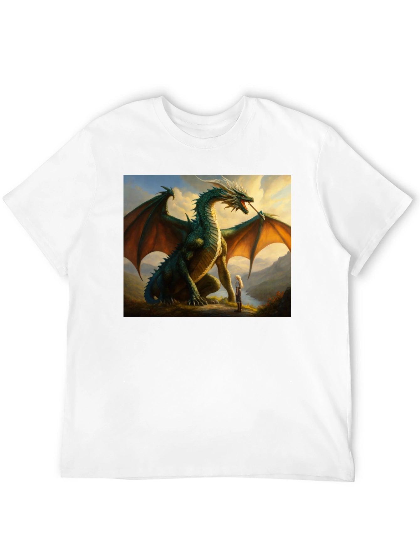 Dragon & Girl Graphic T-Shirt - Fantasy Creature Tee